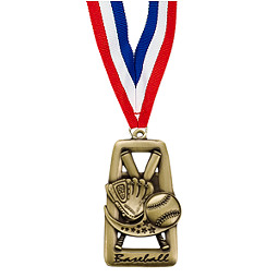 Baseball Medal - Gold-Tone Rectangular Baseball Medal