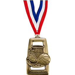Rectangular Basketball Medal with Neck Ribbon