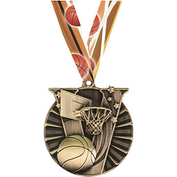Victory Basketball Medal with Neck Ribbon 