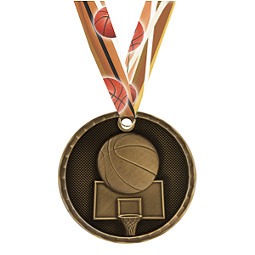 3D Basketball Medal with Neck Ribbon 