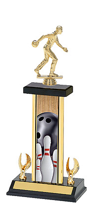 male bowling trophy award patriotic backdrop red column marble base 