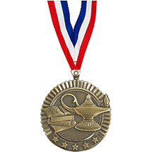 2 3/4" Lamp of Learning Star Medal with Ribbon