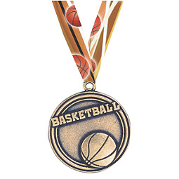 Cast Basketball Medal with Ribbon