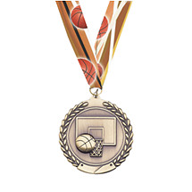 Small Basketball Laurel Wreath Medal with Ribbon