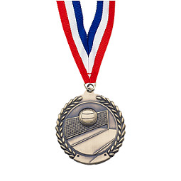 Large 2 3/4" Volleyball Laurel Wreath Medal with Ribbon