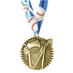 Baseball Medal - 2" Baseball Victorious Medal with Ribbon