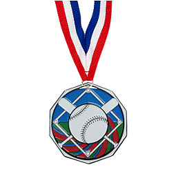 Baseball Medal - 1 7/8" Baseball Decagon Medal with Ribbon
