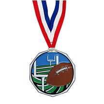 1 7/8" Football Decagon Medal with Ribbon
