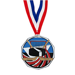 1 7/8" Hockey Decagon Medal with Ribbon