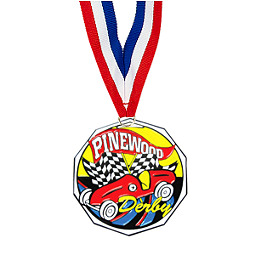 1 7/8" Pinewood Derby Decagon Medal with Ribbon