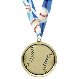 Baseball Medal - Cast Baseball Medals with Ribbon