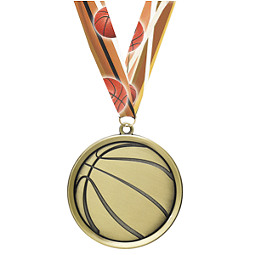 Basketball Medal - Cast Basketball Medals with Ribbon