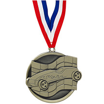 2 1/4" Gold Pinewood Derby Medal with Ribbon
