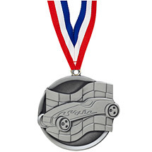 2 1/4" Silver Pinewood Derby Medal with Ribbon