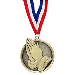 Praying Hands Medal - Cast Religious Medals with Ribbon