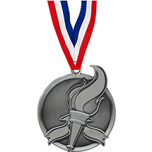 2 1/4" Antique Silver Victory Medal with Ribbon