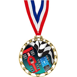Pinewood Derby Medal - 2 1/2" Sports Star Series Medal with 30" Neck Ribbon