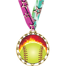 Softball Medal - 2 1/2" Sports Star Series Medal - Softball - with 30" Neck Ribbon