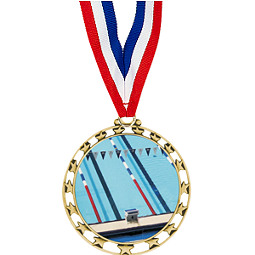 Swim Medal - 2 1/2" Sports Star Series Medal with 30" Neck Ribbon