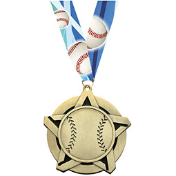 Baseball Medal - Baseball Star Medal with 30 in. Neck Ribbon