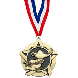 Lamp of Learning Academic Star Medal with Free Neck Ribbon