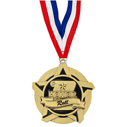Honor Roll Academic Star Medal with Free Neck Ribbon