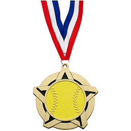 Softball Medal - Softball Star Medal with Free Neck Ribbon