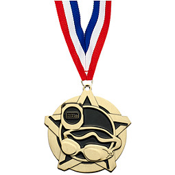 Swim Medal - Swim Star Medal with Free Neck Ribbon