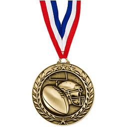 Football Medal - Small 1 3/4" Achievement Wreath Medal with Ribbon
