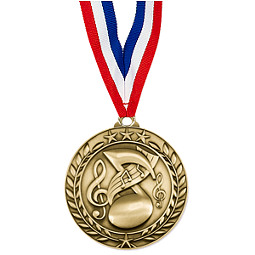Music Medal - Small 1 3/4" Achievement Wreath Medal with Ribbon