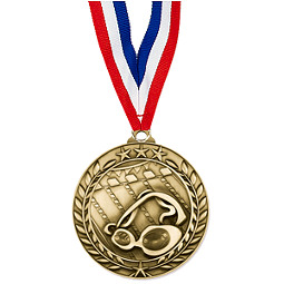 Swimming Medal - Large 2 3/4" Achievement Wreath Medal with Ribbon