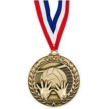 Volleyball Medal - 2 3/4" Achievement Wreath Medal with Ribbon