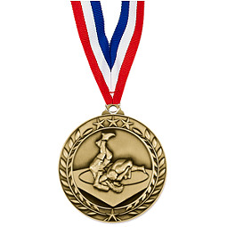 Wrestling Medal - Large 2 3/4" Achievement Wreath Medal with Ribbon