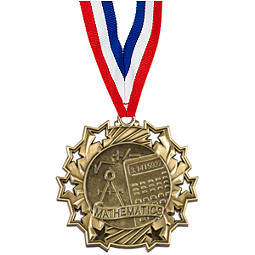 Math Ten Star Gold Medal with Ribbon
