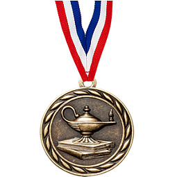 2" Lamp of Learning Medal with 30 in. Neck Ribbon