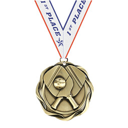Gold Pickleball Medal with Neck Ribbon