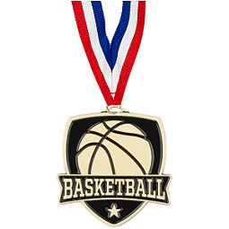 Basketball Medal - Shield Basketball Medal with Ribbon