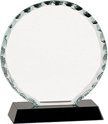6 1/2 - 7 1/2" Round Clear Glass Award with Black Acrylic Base