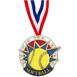 Softball Medal - 2" Colorful Softball Medal with Neck Ribbon