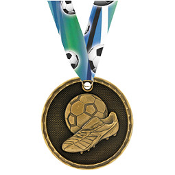 3D Soccer Medal with Neck Ribbon 