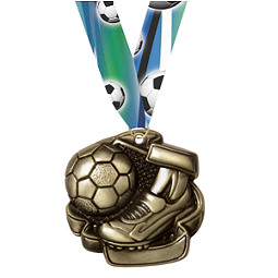 Soccer Medals - Antique Gold Soccer Medal - FREE Ribbon