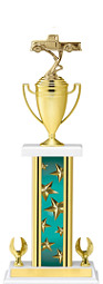 19-21" Rectangular Teal Star Trophy with 2 Eagle Base and Gold Cup