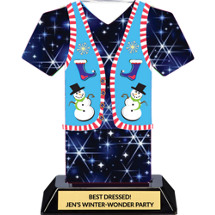 Christmas Snowperson Festive Blue Trophy - Ugly Christmas Sweater Award