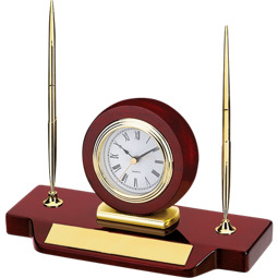 Rosewood Double Pen Deskset with Clock