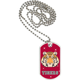 1 1/8 x 2" Tigers Mascot Sports Tag with Neck Chain