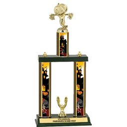 Pumpkin Scarecrow Halloween Trophy with Haunted House graphics - 1st Place Trophy