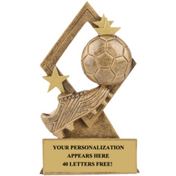 5 1/4" Antique Gold-Tone Diamond Trophy - Soccer