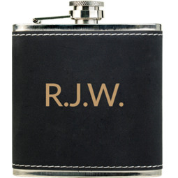 Custom Black  Leatherette-Wrapped Stainless Steel Flask