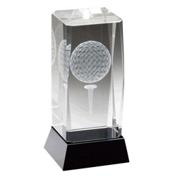 2 1/2 x 4 3/4" Optical Crystal Golf Ball and Tee Trophy with Black Plate