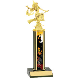 Halloween Trophy - Round Haunted House Column Witch Trophy
